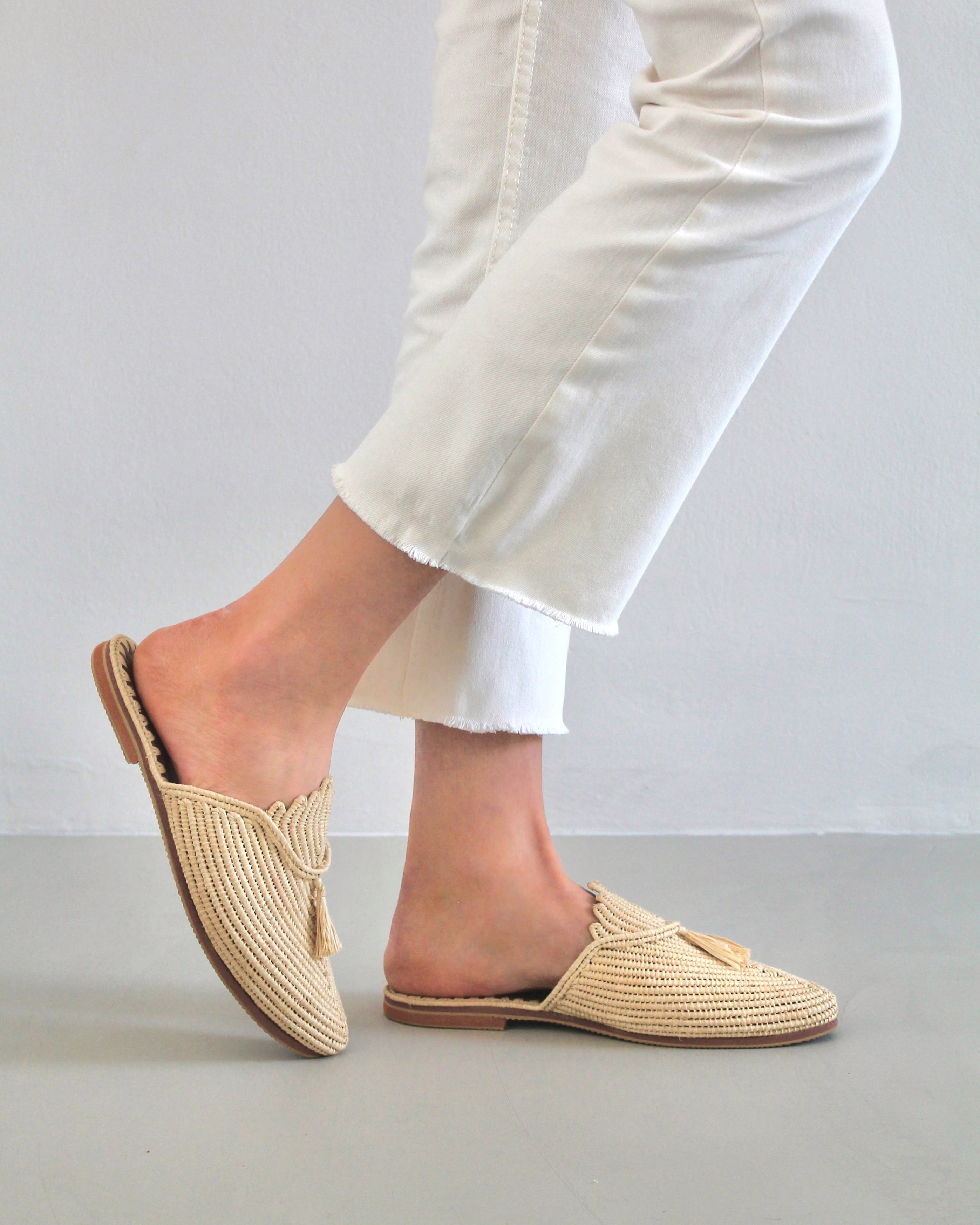 Grant natural raffia woven loafer sale slides